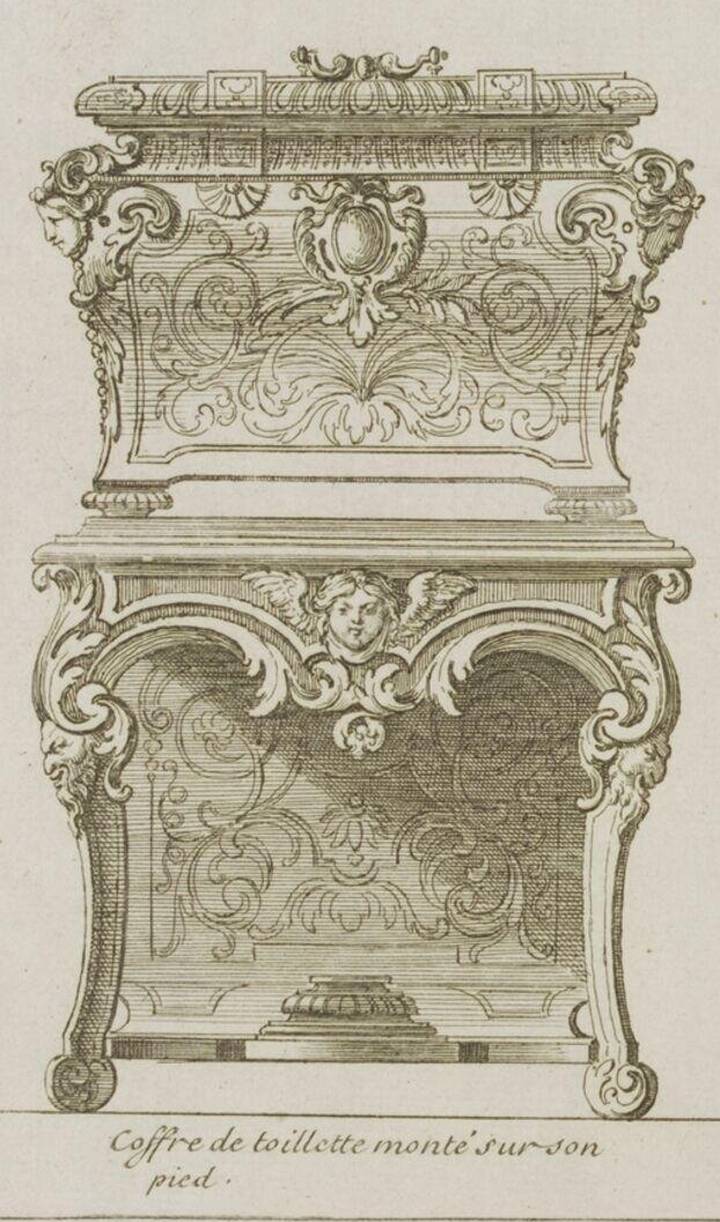 Detail of a plate from Nouveaux Desseins de Meubles et Ouvrages de Bronze et de Marqueterie, André-Charles Boulle, published by Jean Mariette, about 1708. Victoria and Albert Museum (E.1090-1908). © Victoria and Albert Museum, London.