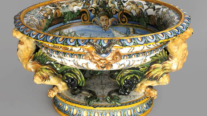 A sixteenth-century wine cooler decorated with Roman naval battle scenes