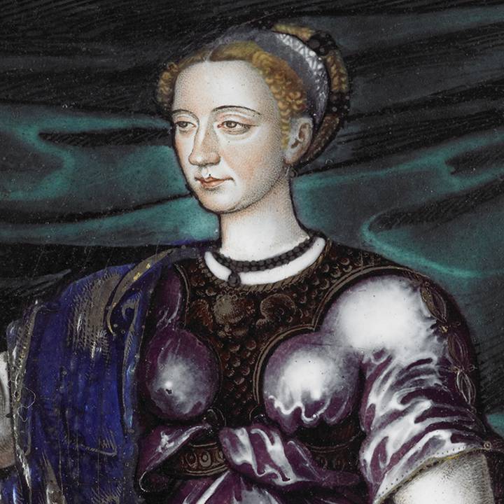 An enamel plaque showing Marguerite de France as Minerva