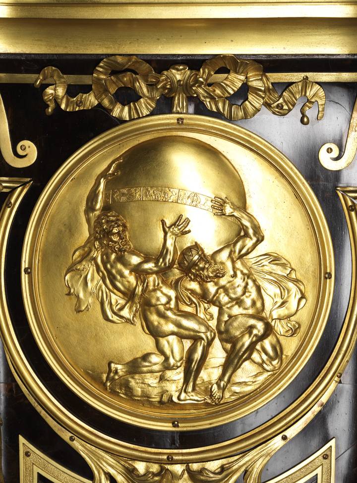 Gilt-bronze plaque of Hercules and Atlas. Pedestal clock (F42).