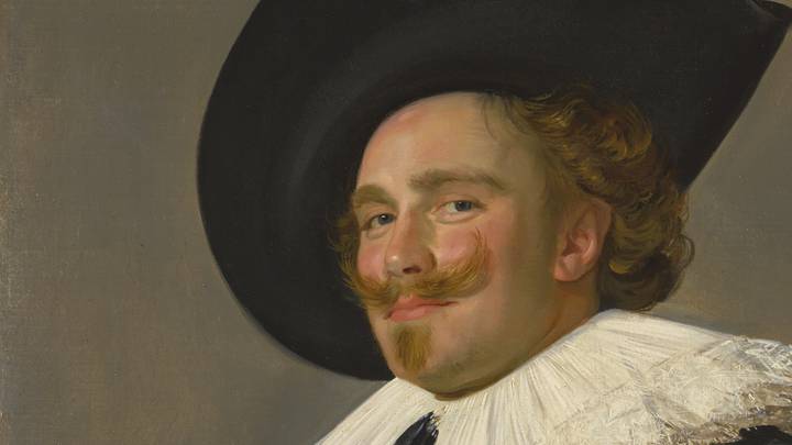 A painting of a man with a beard wearing a hat