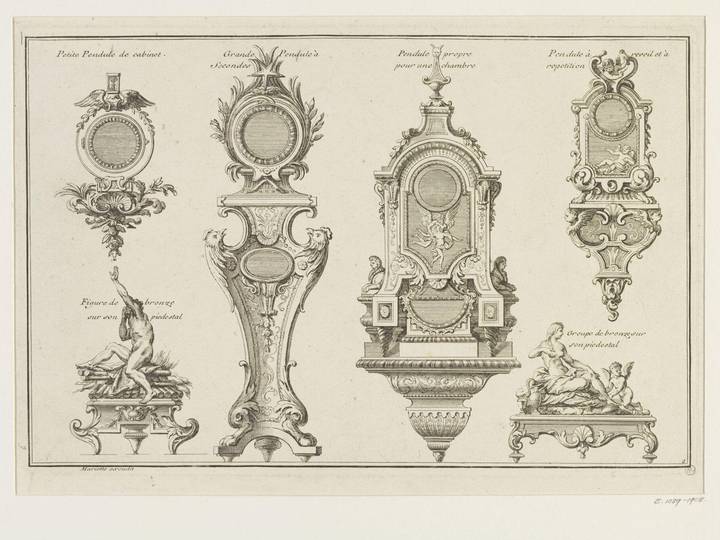 Plate from Nouveaux Desseins de Meubles et Ouvrages de Bronze et de Marqueterie, André Charles Boulle, published by Jean Mariette, about 1708. Victoria and Albert Museum London (E.1089-1908). © Victoria and Albert Museum, London.