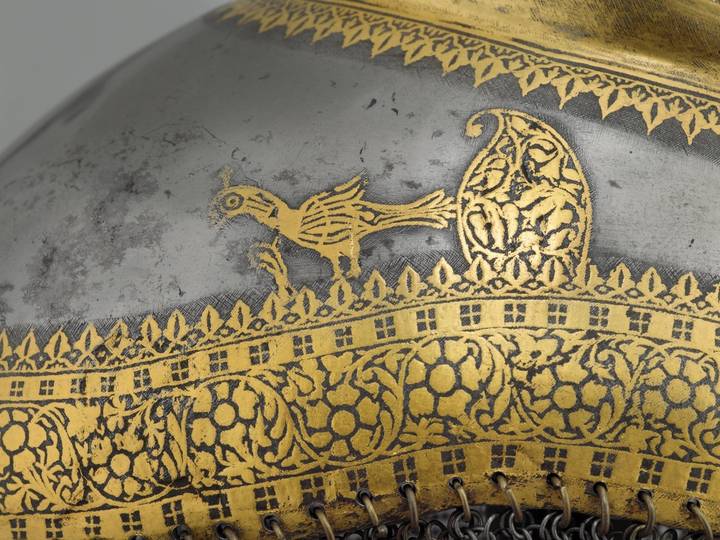Detail showing bird. Unknown Maker, Helmet, 1825-50 (OA1769)