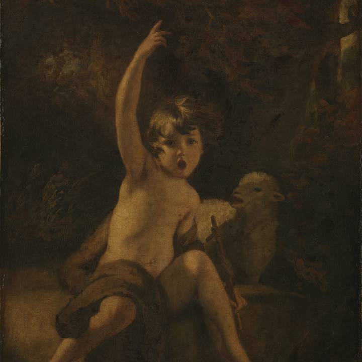 A painting of a boy with a sheep