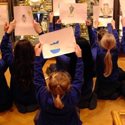 Children in the galleries with drawings