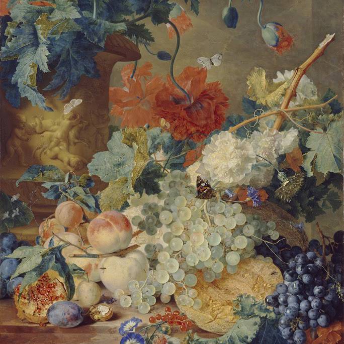 Still life of fruit, flowers and butterflies